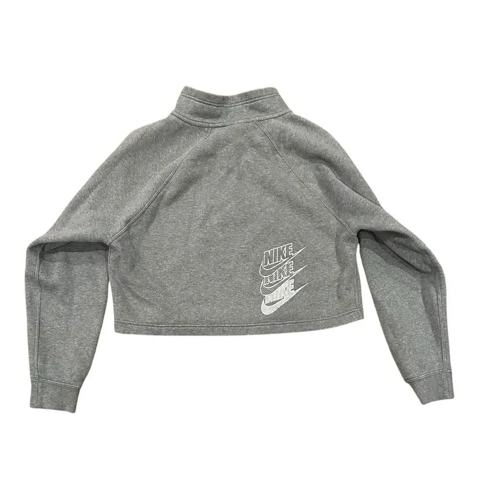 Size S Nike Women's Sportswear SHINE Funnel-Neck Half-Zip Fleece Top BV4990 Grey